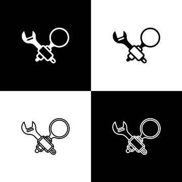 Set Debugging icon isolated on black and white background. Debugging tool Stock Illustration