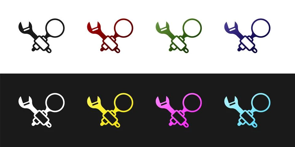 Set Debugging icon isolated on black and white background. Debugging tool Illustrazione stock