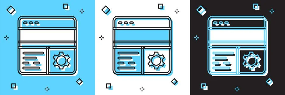 Set Debugging icon isolated on blue and white, black background. Debugging tool Illustrazione stock