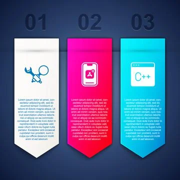 Set Debugging, Mobile Apps and Software. Business infographic template. Vector Stock Illustration