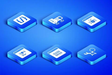 Set Debugging, Programming language syntax, Binary code, Page with 404 error Stock Illustration