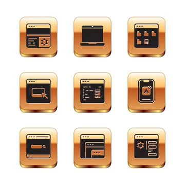 Set Debugging, Search engine, Software, Browser files, setting and Laptop icon イラスト素材