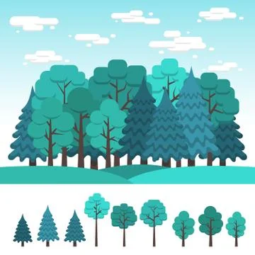 Set of deciduous and coniferous trees for design of landscape 스톡 일러스트