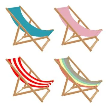 Set deck chair of different colors on a white background. Stock Illustration