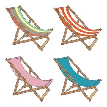 Set deck chair of different colors on a white background. Stock Illustration