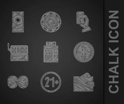 Set Deck of playing cards, 21 plus, Wallet with money, Casino roulette whee.. Stock Illustration