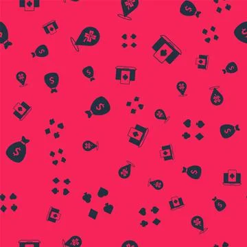Set Deck of playing cards, Casino slot machine with clover, Money bag and Online Stock Illustration