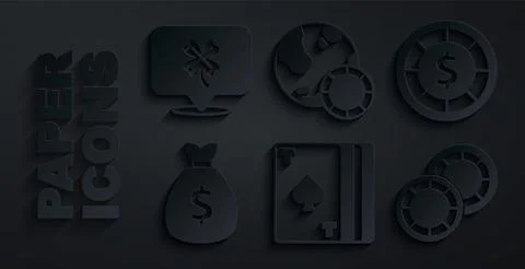 Set Deck of playing cards, Casino chips, Money bag, and slot machine with clover 스톡 일러스트