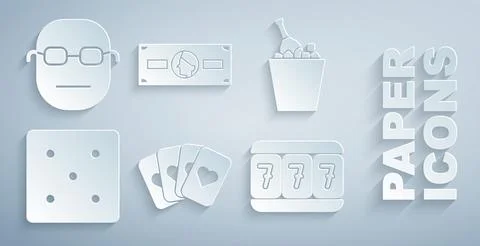 Set Deck of playing cards, Champagne an ice bucket, Game dice, Slot machine with 스톡 일러스트