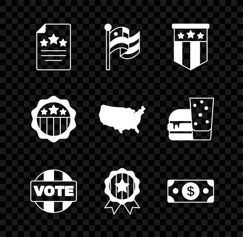 Set Declaration of independence, American flag, Vote, Medal with star, Stacks 스톡 일러스트