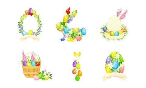 Set of decor elements with colorful Easter eggs vector illustration Illustrazione stock