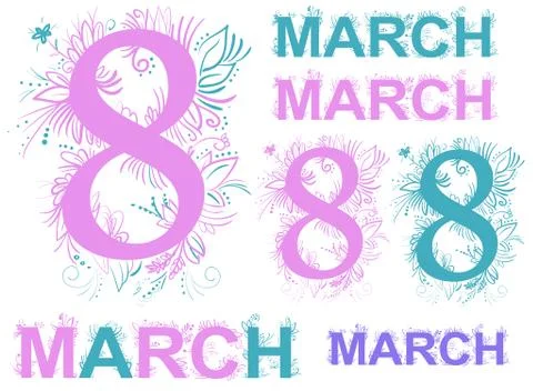 Set of decor elements for greeting card eight march Stock Illustration