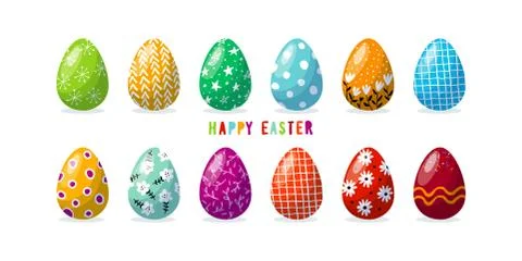 A set of decorated colored eggs. Happy Easter. Flat cartoon design for postcards Illustrazione stock