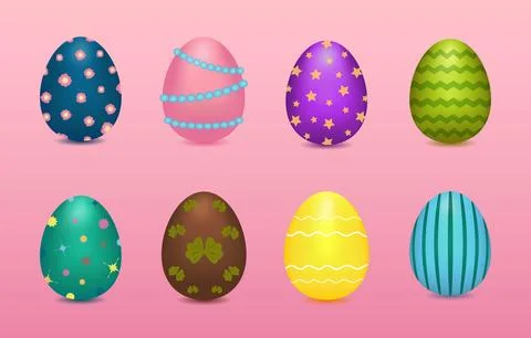 A set of decorated Easter eggs in different colors Stock Illustration