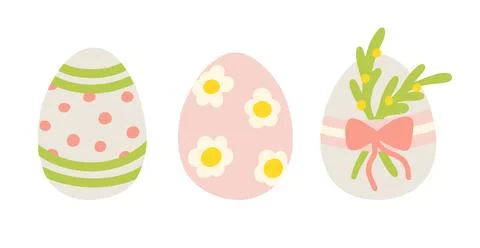 Set of decorated Easter eggs with floral and ribbon elements Stock Illustration