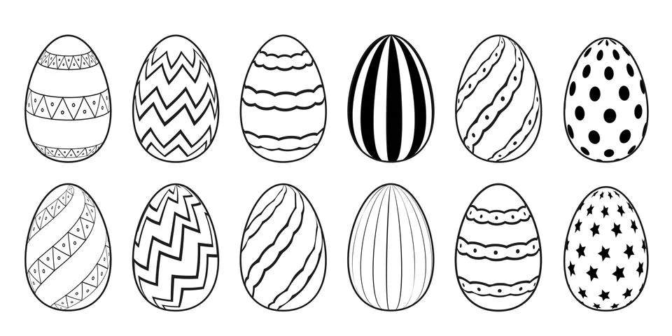 A set of decorated Easter Eggs for use in Easter designs. Outline vector Stock Illustration