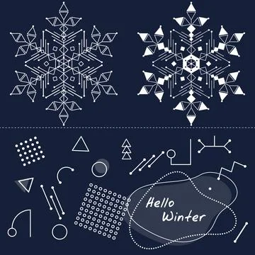 Set of decoration memphis style elements with snowflakes. Illustrazione stock