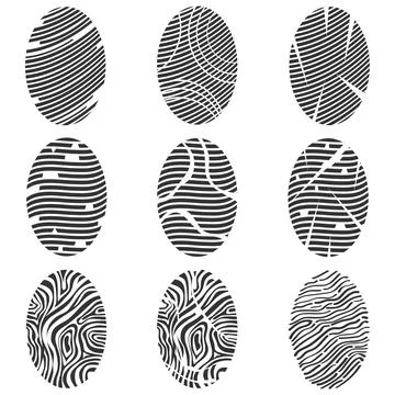 Set of decorative abstract line patterns in egg shape fingerprint identity Illustrazione stock