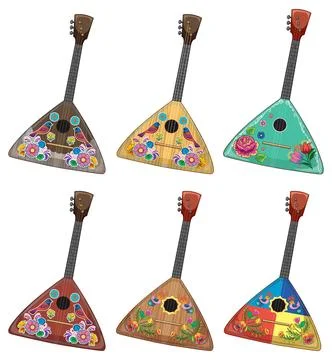 Set of Decorative Balalaikas with Floral Patterns Stockillustratie