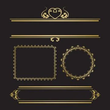 Set of decorative borders and frames for invitation or post card Stock Illustration