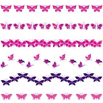 Set of decorative borders with butterflies Stock Illustration