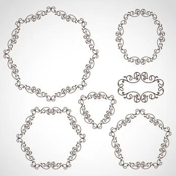 Set of decorative borders, line art filigree frames Illustrazione stock