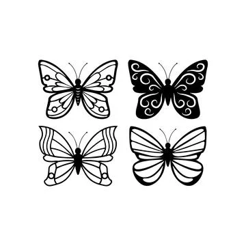 Set of Decorative Butterfly Silhouettes. Vector icon. Stock Illustration