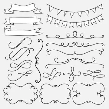Set Of Decorative Calligraphic Elements For Decoration. Stock Illustration