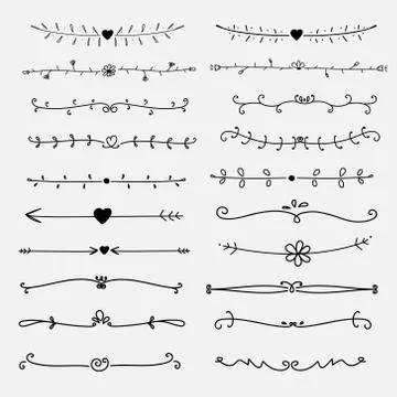 Set Of Decorative Calligraphic Elements For Decoration. Handmade Vector Illustra Stock Illustration