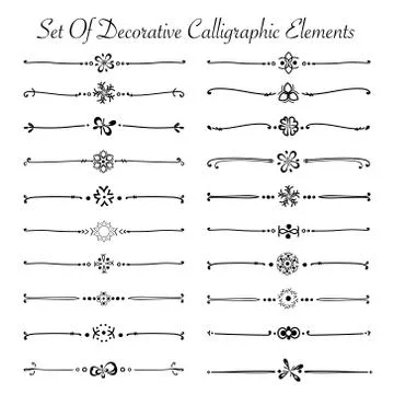 Set Of Decorative Calligraphic Elements For Decoration. Handmade Vector Illus Stock Illustration