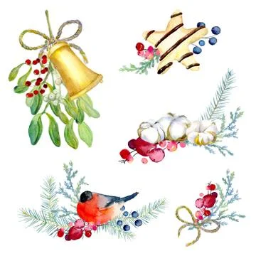 Set of decorative christmas elements for design Stock Illustration