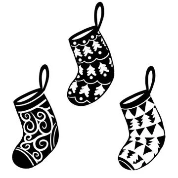 Set of decorative christmas socks in black color, vector illustration, isolat イラスト素材