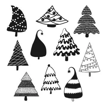 Set of decorative Christmas trees. Vector illustration Stock Illustration