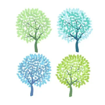 Set of the decorative colorful trees Stock Illustration