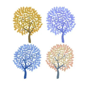 Set of the decorative colorful trees Stock Illustration