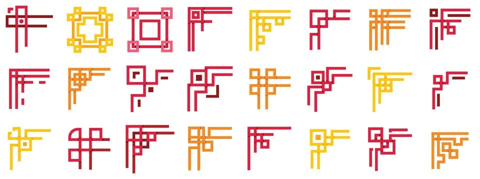 Set of decorative corner elements inspired by chinese patterns, ideal for add Stock Illustration