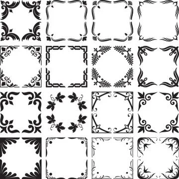 Set of Decorative Corners and Frames 스톡 일러스트