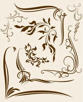 Set of decorative corners, floral elements for your design. 库存插图