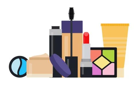 Set of decorative cosmetic products vector icon flat isolated illustration Stock Illustration
