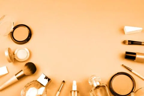 Set of decorative cosmetics for make-up. Flat lay. Stock Photos