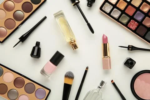 Set of decorative cosmetics on white background. Stock Photos