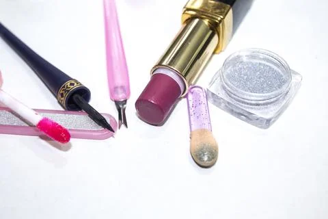 Set of decorative cosmetics on white background Stock Photos