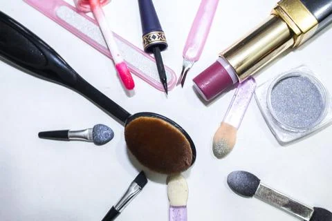 Set of decorative cosmetics on white background Stock Photos