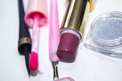 Set of decorative cosmetics on white background Stock Photos