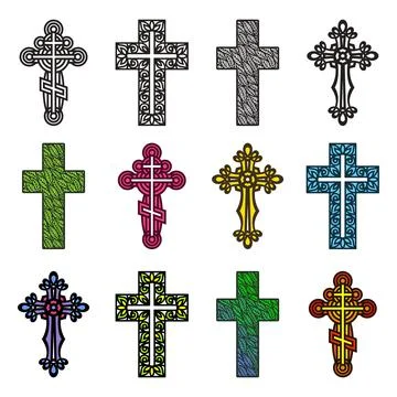 Set of decorative crosses.  Illustrazione stock