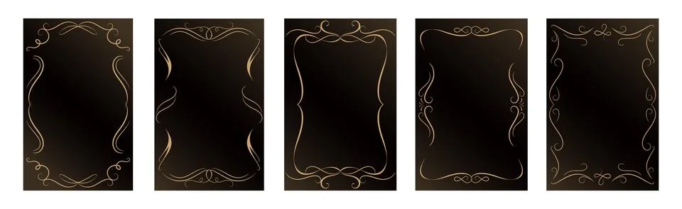 Set of decorative curly borders on black background Stockillustratie