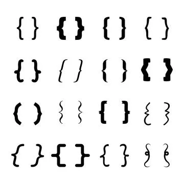 Set of Decorative Curly Brackets in Various Styles Vector Illustration Illustrazione stock