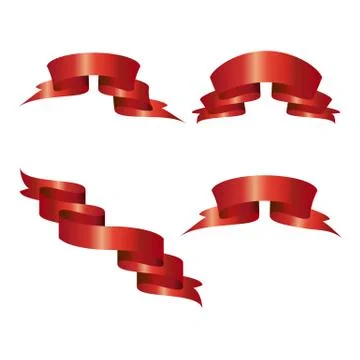 Set of decorative curved vector red silk ribbon blank banners isolated Stock-Illustration