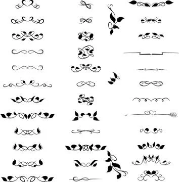 Set decorative design elements, calligraphic flourishes page decor Illustrazione stock