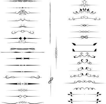 Set decorative design elements, calligraphic flourishes page decor Stock Illustration